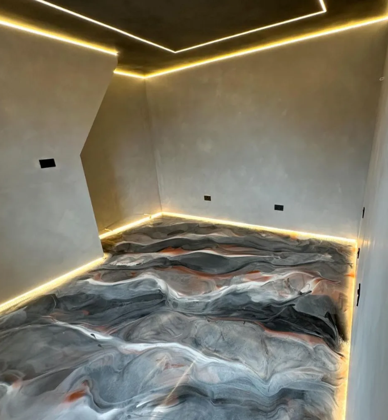 Piso Marmorizado - Sala Iluminada com LEDs